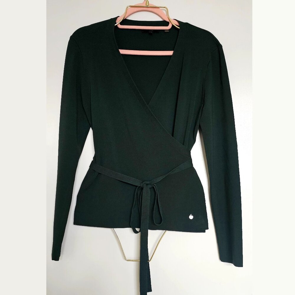 Ted Baker Gworji Long Sleeve Knit Wrap Blouse Top Size 2 Emerald Green